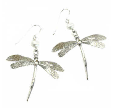 Large Dragonfly Earrings with Freshwater Pearl
